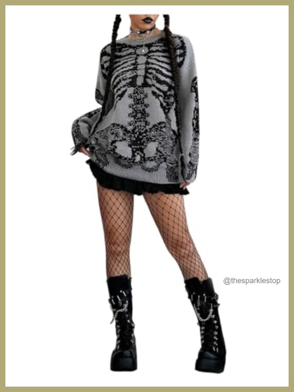 Oversized Skeleton Graphic Knit Sweater Grunge Punk Pullover